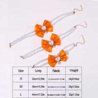 Thumbnail for 2 - PCS Cute Pet Pearl Necklace Collar with Orange Bow and Heart Charm - Size M