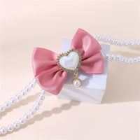 Thumbnail for 2 - PCS Cute Pet Pearl Necklace Collar with Pink Bow and Heart Charm - Size M