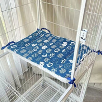 Thumbnail for Tie-On Cat Cage Platform Pad - white cat pattern on Blue background (30x75cm)
