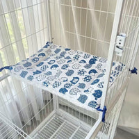 Thumbnail for Tie-On Cat Cage Platform Pad - Blue cat pattern on white background (30x75cm)
