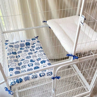Thumbnail for Tie-On Cat Cage Platform Pad - Blue cat pattern on white background (30x75cm)
