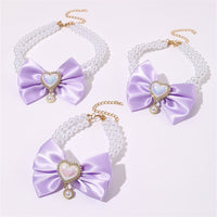 Thumbnail for 2 - PCS Cute Pet Pearl Necklace Collar with Purple Bow and Heart Charm - Size L