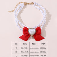 Thumbnail for 2 - PCS Cute Pet Pearl Necklace Collar with Red Bow and Heart Charm - Size L