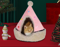 Thumbnail for Festive Detachable Pet House - Cozy Pine Needle Wool Christmas Hat Design (S - 37x46cm)