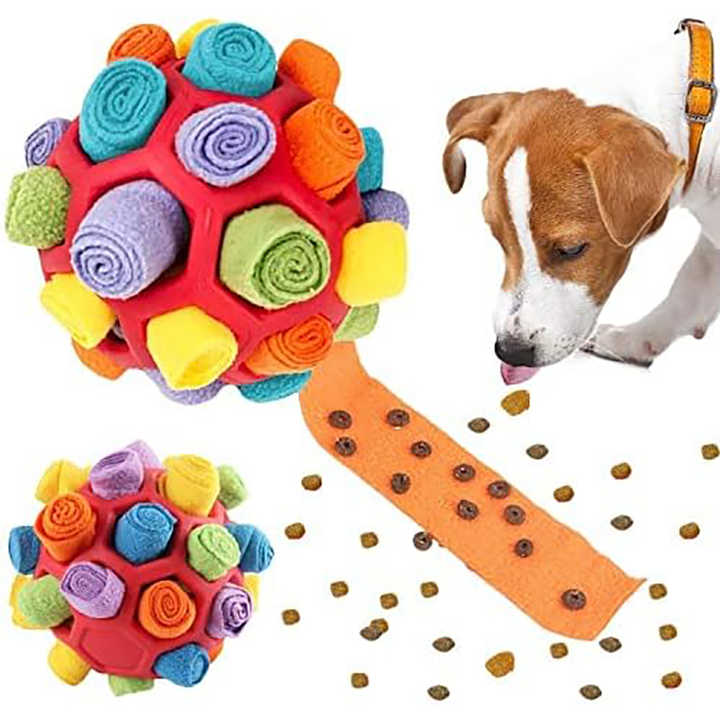 Green Ball And Black,Orange Strips Of Fabric Interactive Pet Snuffle Ball - Treat-Dispensing Toy for Dogs and Cats, 20 cm TPR and Felt Fabric for Mental Stimulation