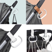 Thumbnail for Black Stroller Hooks 4-Pack - Leather and Alloy Pram Hooks with Velcro for Mom Bags and Accessories