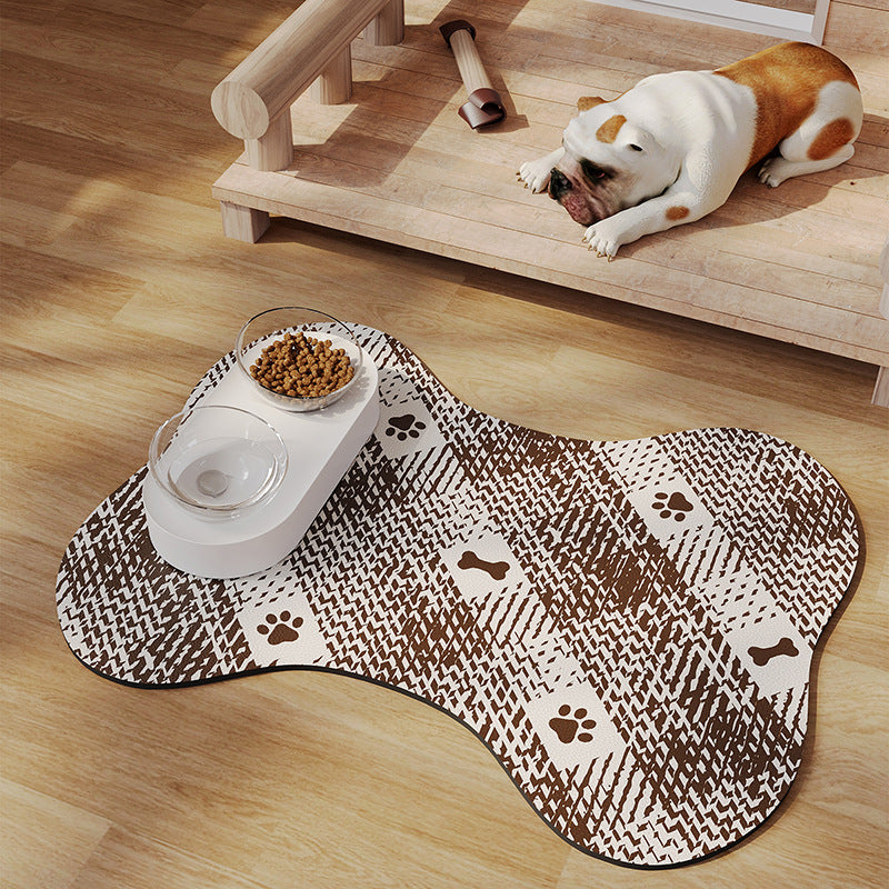 Brown And White Pet Feeding Mat 45x60cm - Anti-Slip, Durable Diatom Mud Mat for Dogs and Cats, Easy to Clean