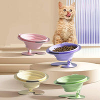 Thumbnail for Yellow Foldable Elevated Pet Bowl Set - Tilted Ergonomic Cat Feeder with Aluminum Stand & Silicone Bowl