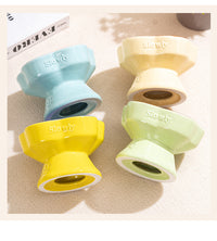 Thumbnail for Yellow and Blue Ceramic Slow Feeder Pet Bowl for Cats and Small Dogs - Anti-Choke Elevated Design with 15-Degree Tilted Rim