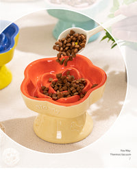 Thumbnail for Yellow and Blue Ceramic Slow Feeder Pet Bowl for Cats and Small Dogs - Anti-Choke Elevated Design with 15-Degree Tilted Rim