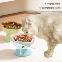 Thumbnail for Yellow and Blue Ceramic Slow Feeder Pet Bowl for Cats and Small Dogs - Anti-Choke Elevated Design with 15-Degree Tilted Rim