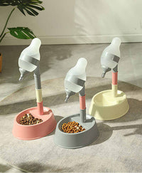 Thumbnail for Pink Base Adjustable Height Pet Water Dispenser with Food Bowl Base - Non-Drip Bottle Feeder Station for Dogs & Cats