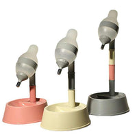 Thumbnail for Pink Base Adjustable Height Pet Water Dispenser with Food Bowl Base - Non-Drip Bottle Feeder Station for Dogs & Cats