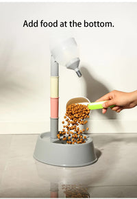 Thumbnail for Pink Base Adjustable Height Pet Water Dispenser with Food Bowl Base - Non-Drip Bottle Feeder Station for Dogs & Cats
