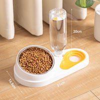 Thumbnail for White And Yellow Pet Bowl Set with Automatic Gravity Water Dispenser - Stainless Steel & PP Feeder Station