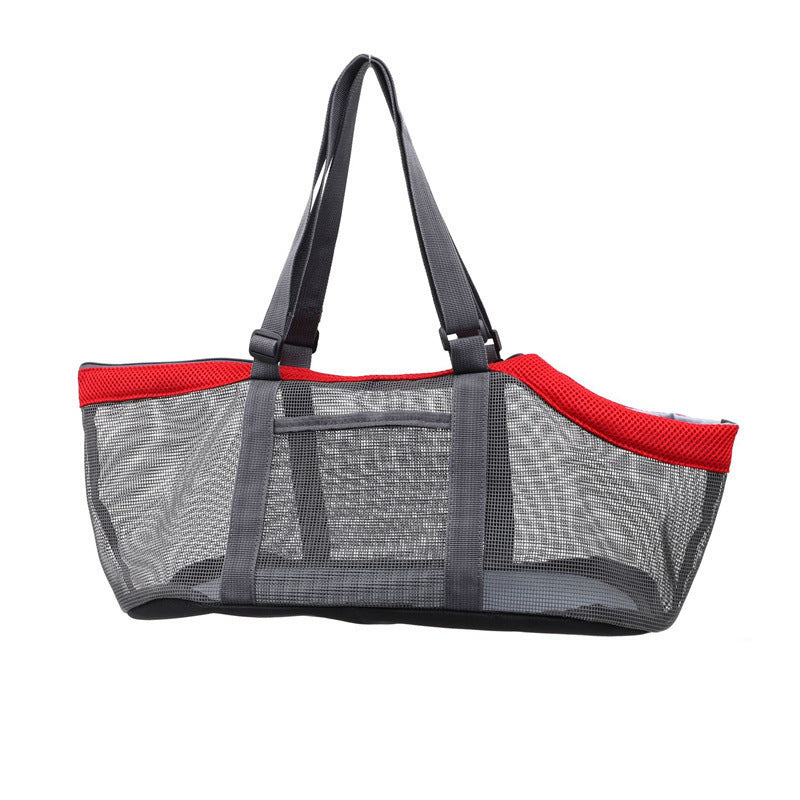 Grey And Red Lightweight Breathable Mesh Pet Carrier Handbag - Portable Travel Tote for Small Dogs & Cats up to 8kg