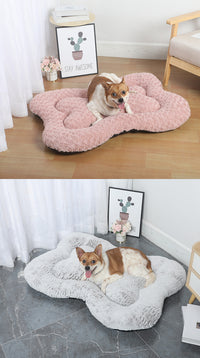 Thumbnail for L Pink Rose Velvet Fish Scale Pet Bed - Creative Bone-Shaped Soft and Cozy Dog & Cat Nest
