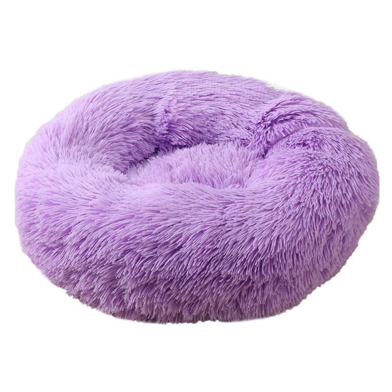 Purple 50cm Cozy Round Pet Bed - Plush Cat & Dog Bed with Non-Slip Base, Machine Washable