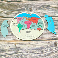 Thumbnail for Wooden Seven Continents Puzzle - Colorful World Map Jigsaw for Early Geography Learning