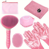 Thumbnail for Pink 6-Piece Dog Grooming Bath Set - Absorbent Microfiber Towels & Wash Mitts for Shiny Coats