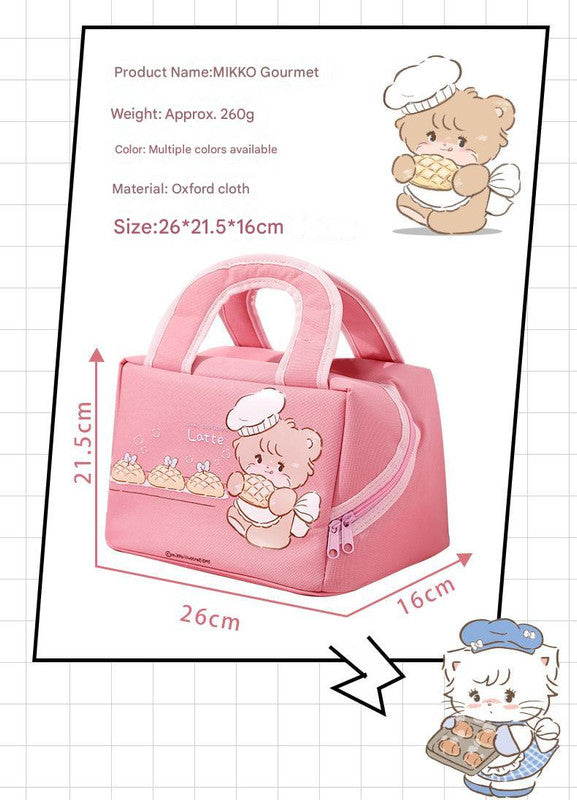 Light pink Cute Cartoon Lunch Bag - Large Capacity Insulated Handbag for Students and Office Use