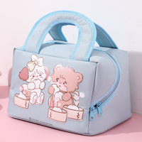 Thumbnail for Blue Cute Cartoon Lunch Bag - Large Capacity Insulated Handbag for Students and Office Use
