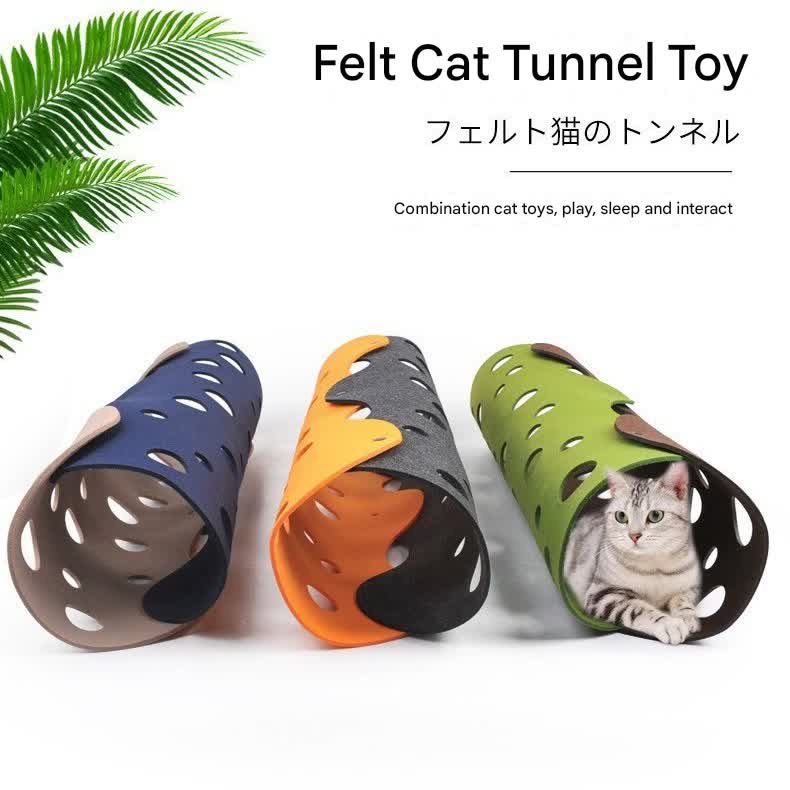 DIY Felt Cat Tunnel - Foldable Egg Roll-Shaped Pet Toy with Multiple Holes(Brown + Gray)