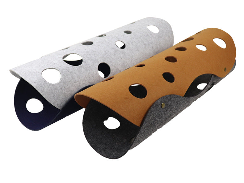 DIY Felt Cat Tunnel - Foldable Egg Roll-Shaped Pet Toy with Multiple Holes(Brown + Gray)
