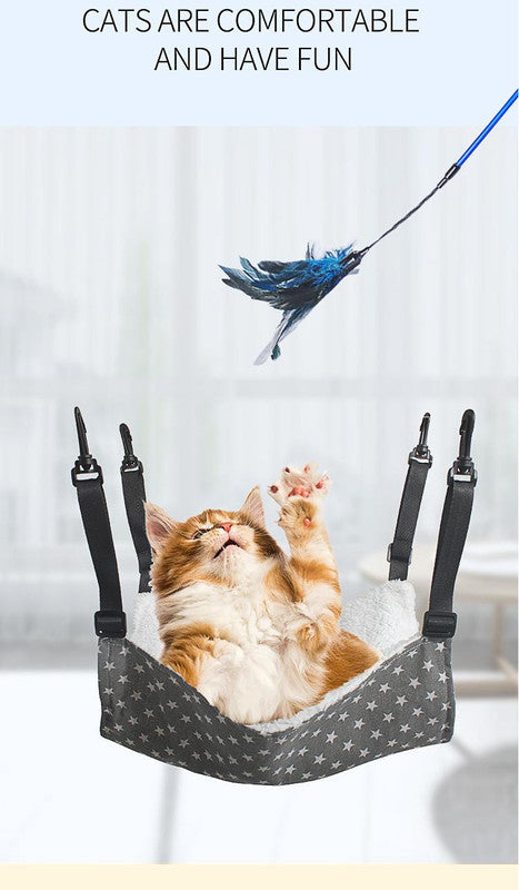 Cat Cage Hammock - Adjustable Double-Sided Pet Swing Bed with Hooks(Blue star)