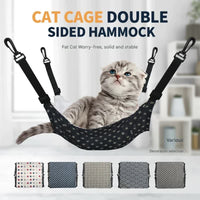 Thumbnail for Cat Cage Hammock - Adjustable Double-Sided Pet Swing Bed with Hooks(White and blue stripes)