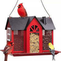 Thumbnail for Charming House-Shaped Hanging Bird Feeder - Durable Metal Design for Wild Birds(red)