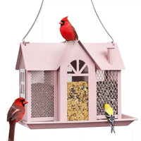Thumbnail for Charming House-Shaped Hanging Bird Feeder - Durable Metal Design for Wild Birds(pink)