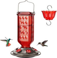 Thumbnail for Elegant Hanging Hummingbird Feeder - Decorative Glass Nectar Bottle with Ant Moat, 6 Feeding Ports(Red)