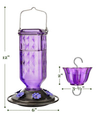 Thumbnail for Elegant Hanging Hummingbird Feeder - Decorative Glass Nectar Bottle with Ant Moat, 6 Feeding Ports(Red)