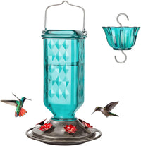 Thumbnail for Elegant Hanging Hummingbird Feeder - Decorative Glass Nectar Bottle with Ant Moat, 6 Feeding Ports(Green)
