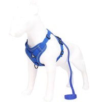Thumbnail for Blue Reflective Mesh Dog Harness and Leash Set - Adjustable No-Pull Vest - M