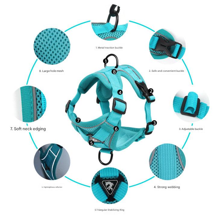Blue Reflective Mesh Dog Harness and Leash Set - Adjustable No-Pull Vest - M