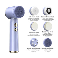 Thumbnail for White 6-in-1 Electric Facial Cleansing Brush Set - Rechargeable & Waterproof