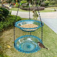 Thumbnail for Blue Easy Clean Hanging Bird Feeder - Double Layer Durable Plastic Design for Patios