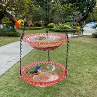 Thumbnail for Pink Easy Clean Hanging Bird Feeder - Double Layer Durable Plastic Design for Patios