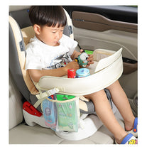 Thumbnail for Kids Car Seat Travel Tray - Waterproof Lap Desk with Storage Pockets (Beige Bear - Round)