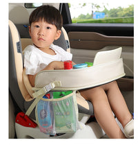 Thumbnail for Kids Car Seat Travel Tray - Waterproof Lap Desk with Storage Pockets (Beige Bear - Round)