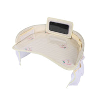 Thumbnail for Kids Car Seat Travel Tray - Waterproof Lap Desk with Storage Pockets (Beige bunny - Round)