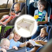 Thumbnail for Kids Car Seat Travel Tray - Waterproof Lap Desk with Storage Pockets (Beige Bear - Square)