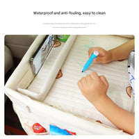 Thumbnail for Kids Car Seat Travel Tray - Waterproof Lap Desk with Storage Pockets (Beige bunny - Round)