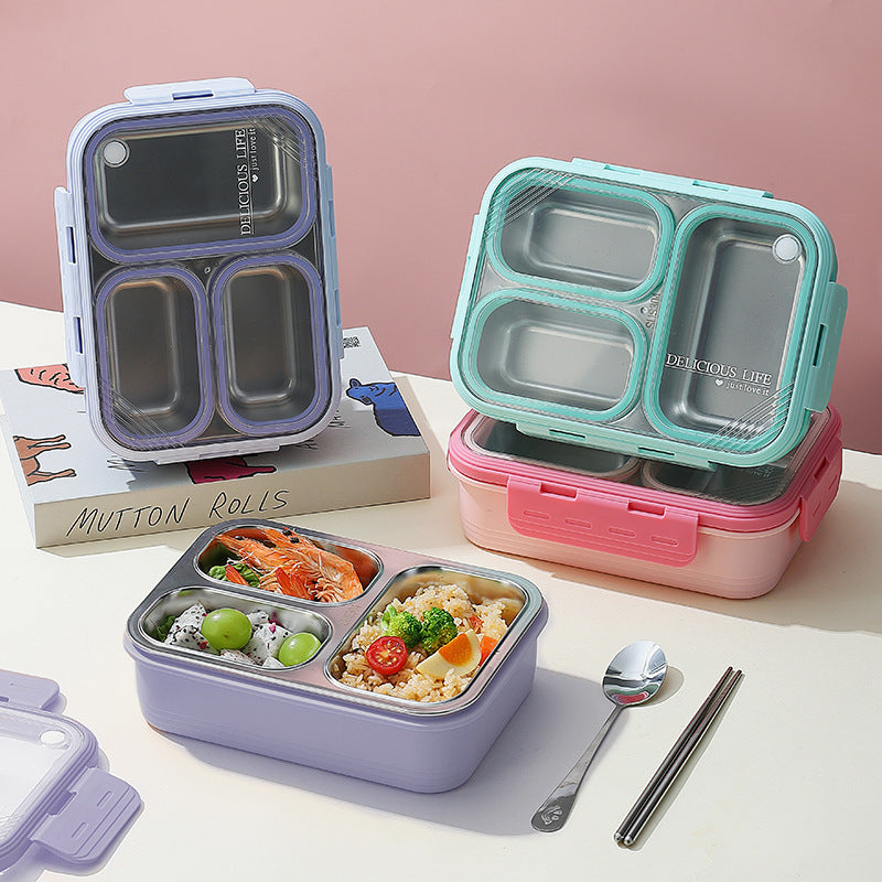 Purple 3-Compartment Stainless Steel Bento Lunch Box - Leak-Proof, for Kids & Adults for School & Office