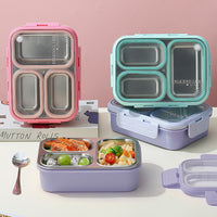 Thumbnail for Purple 3-Compartment Stainless Steel Bento Lunch Box - Leak-Proof, for Kids & Adults for School & Office
