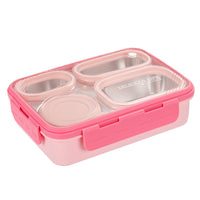 Thumbnail for Pink 3-Compartment Stainless Steel Bento Lunch Box - Leak-Proof, for Kids & Adults for School & Office
