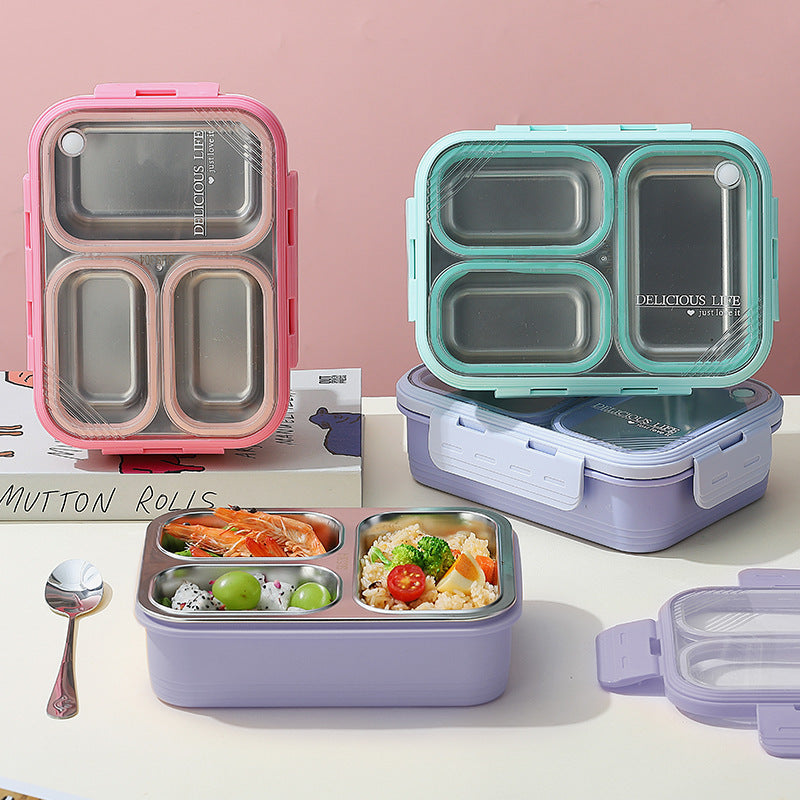 Pink 3-Compartment Stainless Steel Bento Lunch Box - Leak-Proof, for Kids & Adults for School & Office