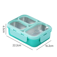 Thumbnail for Green 3-Compartment Stainless Steel Bento Lunch Box - Leak-Proof, for Kids & Adults for School & Office